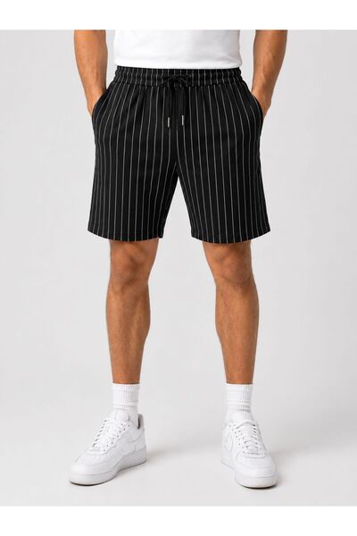 Miyalon Men's Striped Summer Shorts with Pockets - Comfortable Fit Elastic Wa...
