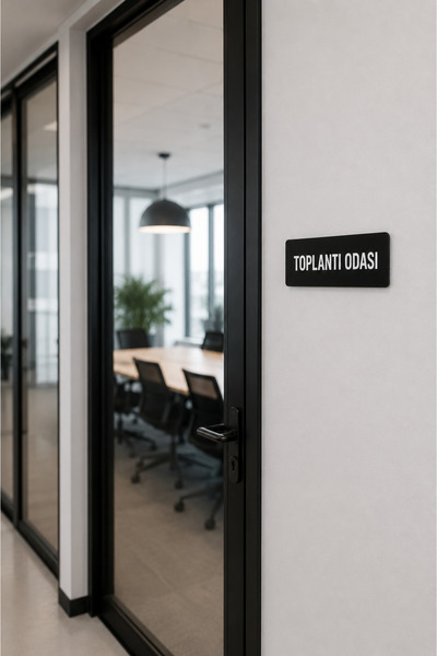Happynesso Black Plexiglass Sign from the Orientation Series "Meeting Room" S...