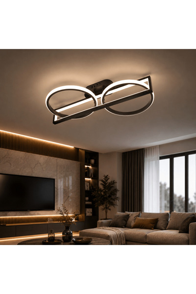 LedCorp Lustră LED Diforma 106W Neagră cu Telecomandă, Reglabilă, 3 Tipuri de...