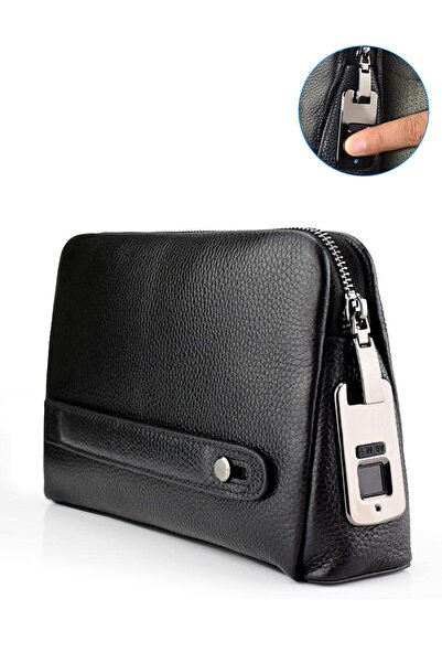 Wtech Leather Fingerprint Lock Bag for Men And Women Hand Bag Male Long Money...
