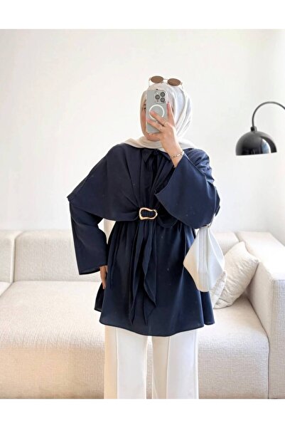 by nursel çiçek Women's Trendy Waist-Tied Cape Shirt with Bronchial Detail