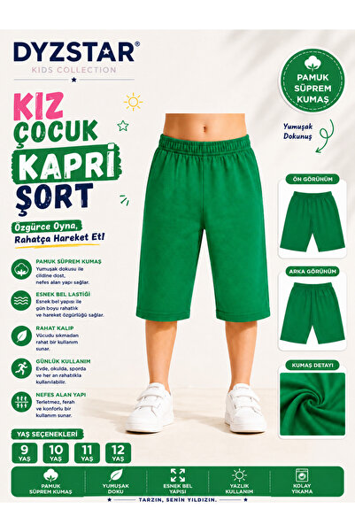 DYZSTAR Kız Çocuk Pamuk Süprem Kapri Şort Yeşil 9-10-11-12 Yaş