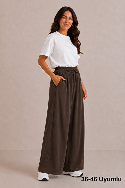 Mogi Butik Women's Modal Cupra Elastic Waist Adjustable Lace-Up Wide Leg Loos...