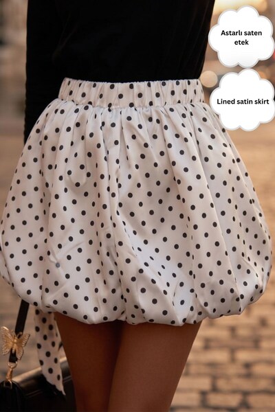 The Champ Clothing Women's Luna Bubble Polka Dot Lined Satin Balloon Mini Ski...