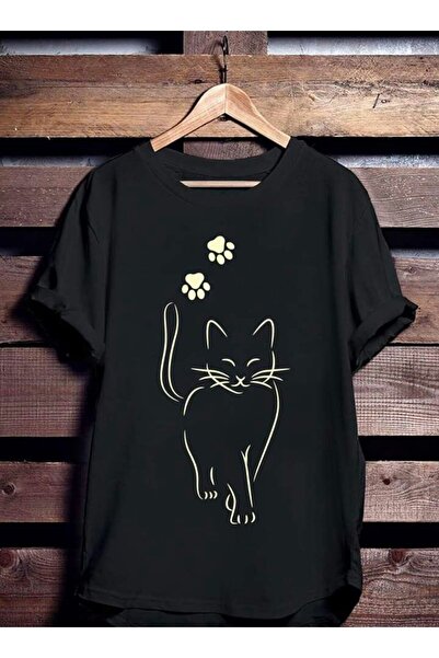 TİMİSİVA Unisex Oversized Printed Crew Neck Short Sleeve Black T-Shirt