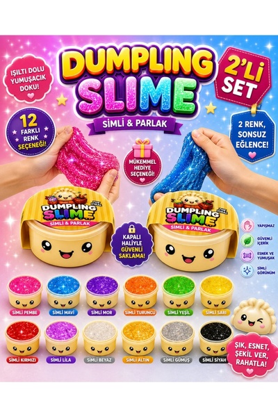 NB market Dumpling slime 2 paket mantı kutusu içinde simli slime jel mantı de...