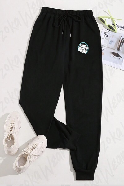 ZOKAWEAR Unisex Music Listening Bulldog Printed Sweatpants