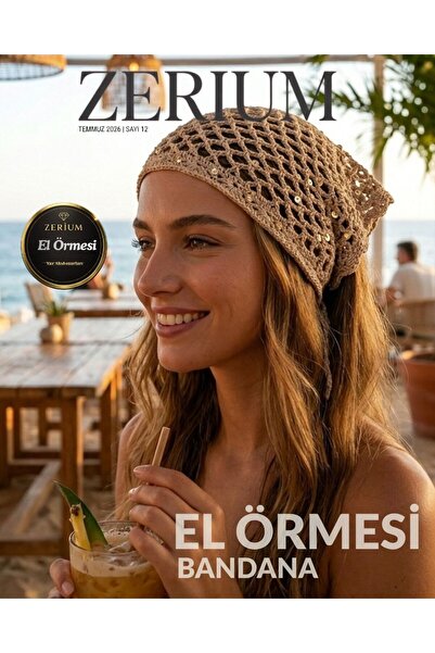 ZERİUM Kadın Örgü Bohem File Yazlık Bandana El Yapımı Pullu Şampanya Beji