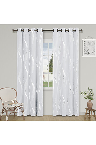 Choice11 Grommet Top 132X160cm WHITE 1pc High Precision Silver Embossed Wave ...