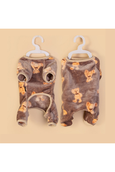 Choice M brown Cute bear pattern one-piece suit, thick and warm for cats and ...