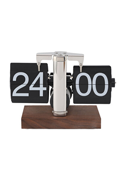 Choice Chocolate Flip Desk Clock Auto Mechanical Flip 24H Wood Base Stainless...