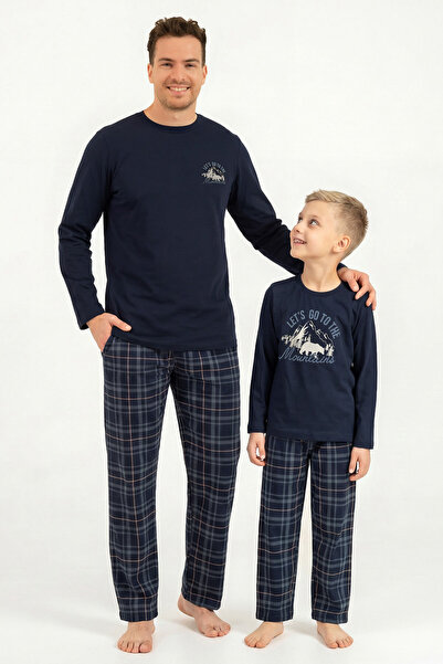 Arnetta Father Son Child Lets Go to the Mountains Navy Blue Long Sleeve Pajam...