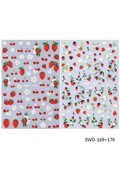 Choice1 SWO-169 170 2pcs Embossed Nail Stickers Cute Strawberry Cherry Flower...