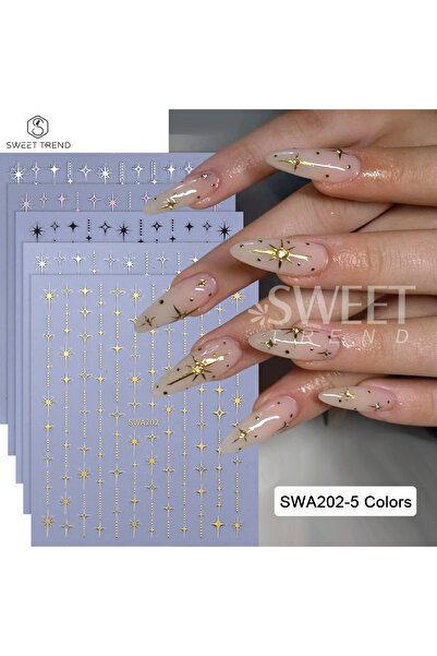 Choice SWA202-5 Colors SWEET TREND-5pcs 3D Star Nail Art Stickers Decals Gold...