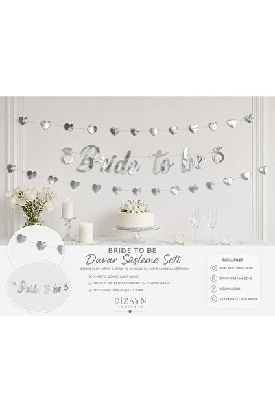 Dizayn Parti Evi Bride To Be Duvar Süsleme Seti – 4 Metre Kalp İpli Sarkıt ve...
