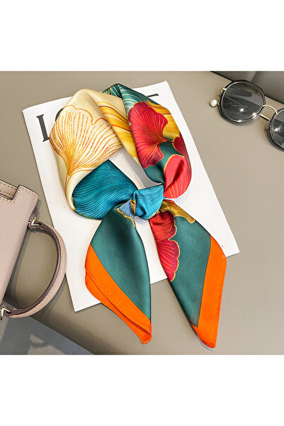 Choice Beige Spring/Summer Ginkgo Leaves Imitation Silk Neck Scarf Outdoor De...