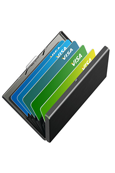 Choice5 محفظة بطاقات سوداء معدنية نحيفة مانعة لسرقة البيانات بتقنية RFID مع خ...