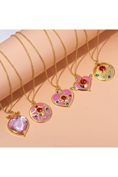Choice11 5PCS Anime Cute Pink Girl Necklace Tsukino Usagi Magical Transformat...