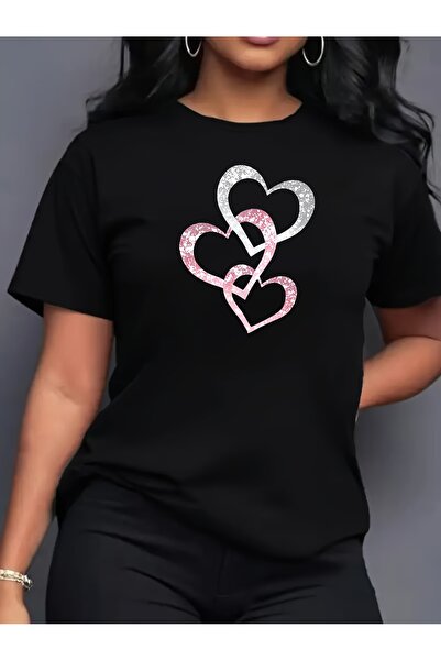 STITCHLY Pink Heart-to-heart Pattern Print Comfortable Short-sleeve Casual Pr...