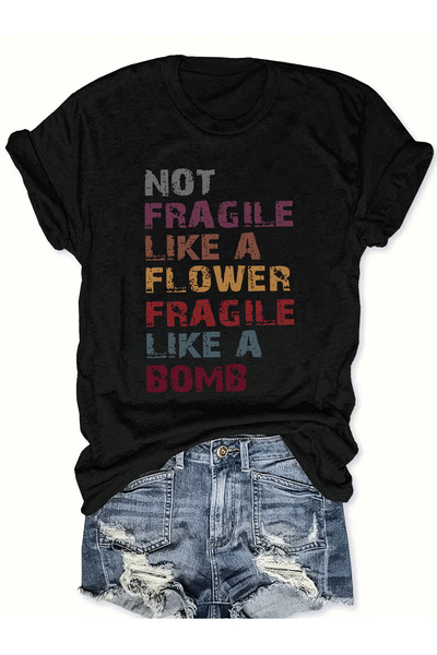 STITCHLY Letter Printed T-Shirt, Short Sleeved Round Neck Top, Summer And Spr...