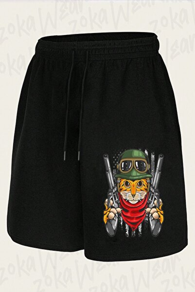 ZOKAWEAR Unisex Soldier Cat Design Printed Shorts
