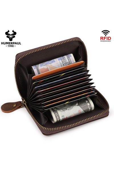 Choice1 coffee Crazy Horse Leather Business Card Holder Wallet RFID Bank/ID/ ...
