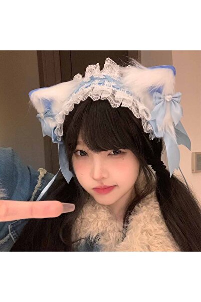 Choice1 2 blue Bow Cat Ear Hairband Hair Hoop for Women Sweet Lace Headdress ...