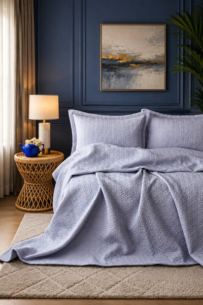 BED-LİNE Lisa Bedspread Set Double Blue 240*230 cm