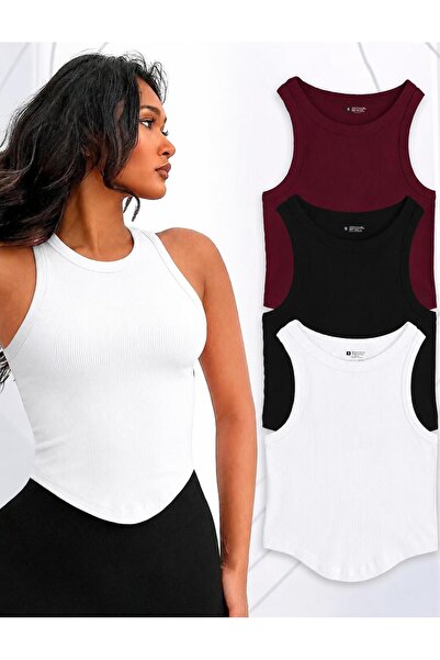 MİLYA&GYM Women's 3-Pack Cotton Ribbed Fabric Body-Fitting Skirt Oval Cyclic ...