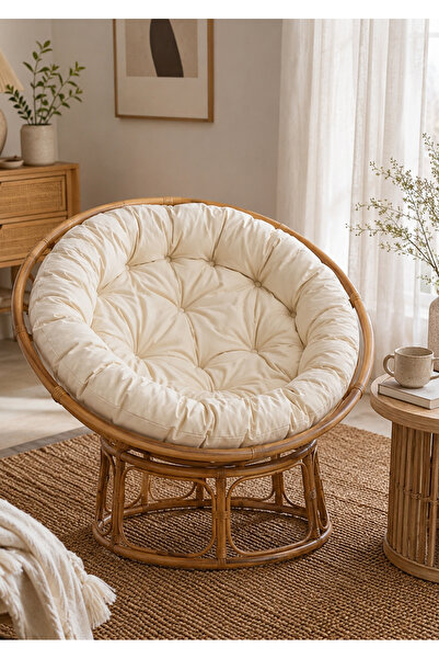 Lessio Home Nosara Rattan Papasan Koltuk Minderli Bohem Yuvarlak Dinlenme Kol...