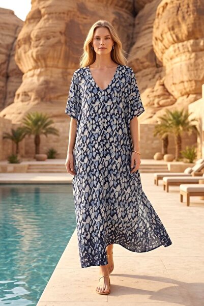 REMSA YENİ Tesettür Mayo Üzerine Tasarım Tek Kaftan Pareo RDP26