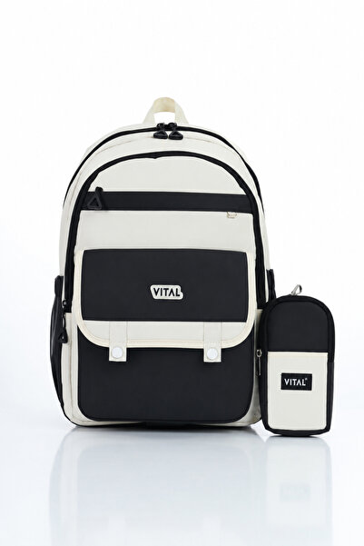 D'VERS Vital Series Black 5-Compartment Set of 2 Backpacks and School Bags Su...