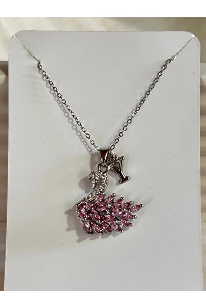 bijoux uniques 316L Steel Pink Zircon Stone Swan Letter Y Necklace