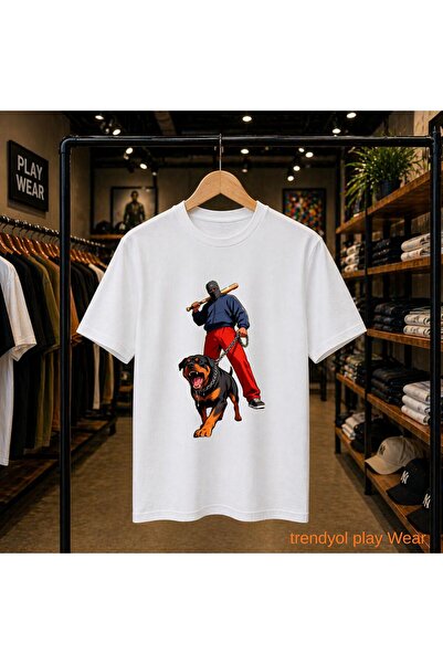 playwear تي شيرت روت بيسبول مطبوع 100% قطن بمقاس كبير وقصة عادية وياقة دائرية