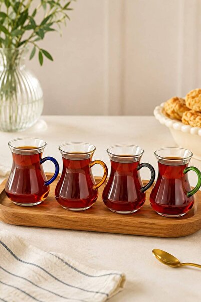 HAZARPAZAR Borosilikat Cam Kulplu Çay Bardağı , Ateşe Temas Edebilen Çay Kupa...