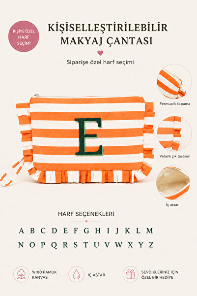Beige & Stone Bride to Be Nedime Kişiye Özel Harf Detaylı Turuncu Çizgili 17x...
