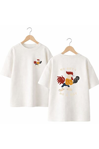 playwear Tricou cu imprimeu Box Horoz pe spate și piept, 100% bumbac, supradi...
