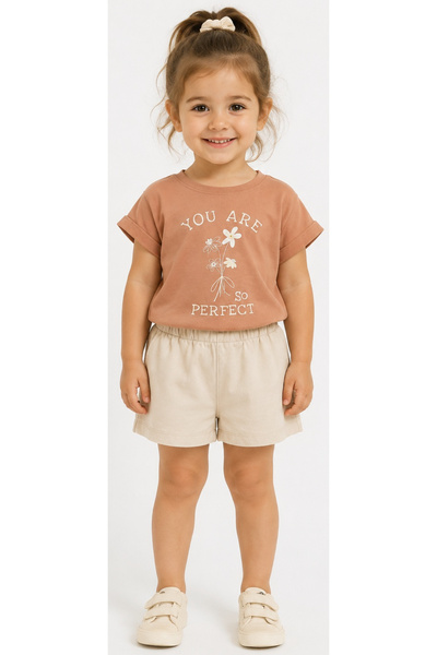 İrem Çocuk Giyim Girl's T-Shirt with Perfect Lettering and Floral Pattern, Sh...