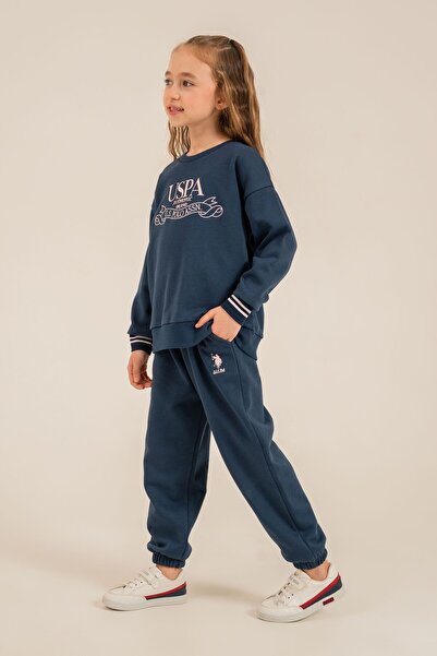 U.S. Polo Assn. Girl's Embroidered Blue Long Sleeve Tracksuit Set Us2705-C-V1
