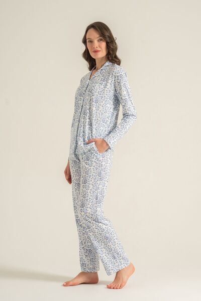 Pierre Cardin Women's Flowers Blue Shirt Pajama Set Pc9271-S-V1