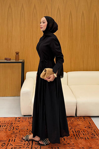 fushya design Çapraz Bağlama Detaylı Parçalı Keten Elbise
