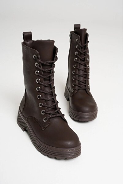 SENASTİL L04 Emerald Women's Lace-Up Thick Soled Zippered Boots Shoes