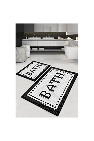 Empressco Washable Black Bathroom Rug and Toilet Seat Cover Set, Double Set