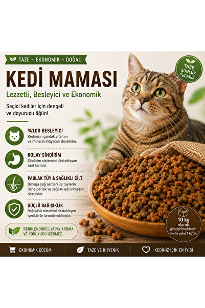 BRK Yetişkin Kedi Maması 10 kg (10 x 1 kg Paket) Ekonomik ve Taze