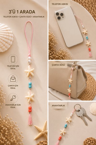 Liora De Mar Turtle Seashell Phone Strap Beaded Phone Charm Bag Ornament Keychain