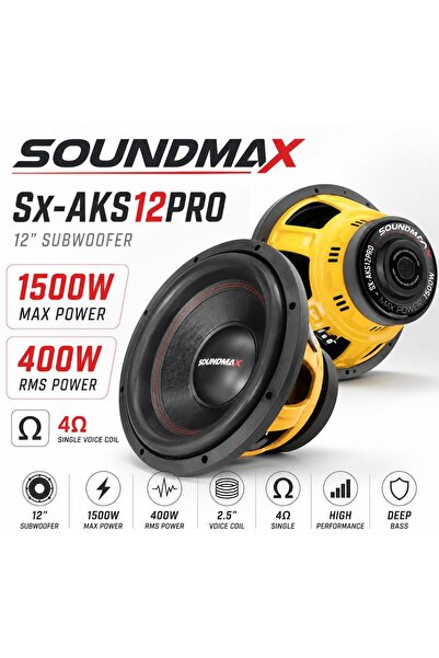 Soundmax SX-AKS12PRO 30 Cm Oto Subwoofer Bas 1500wat-400w Rms Maximum Power B...