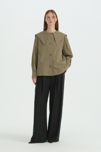 Nihan Sailor Collar Cotton Jacket - Khaki