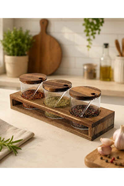 magical dreams Set of 3 Glass Spice Jars with Wooden Lid