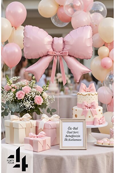 Öz-bal Ribbon Foil Balloon and Pastel Pink Cream Transparent Latex Balloon Se...