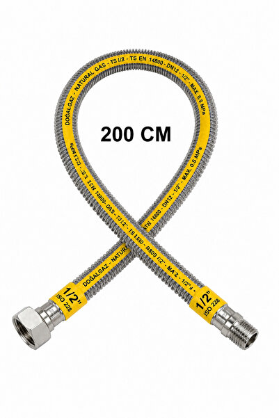 ÖZCANYAPIMARKET Örgülü Doğalgaz Ocak Flex Bâğlantı Hortumu 2 metre 1/2x1/2.
